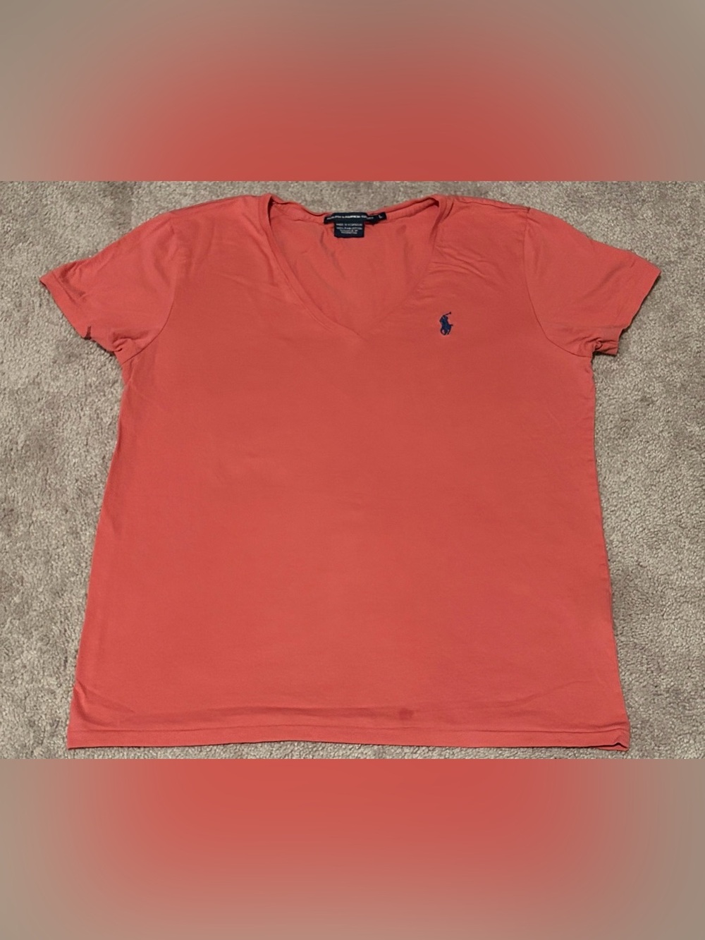 Ralph Lauren Sport Polo Women’s Pink Coral V Neck Casual Top T-shirt Size Large